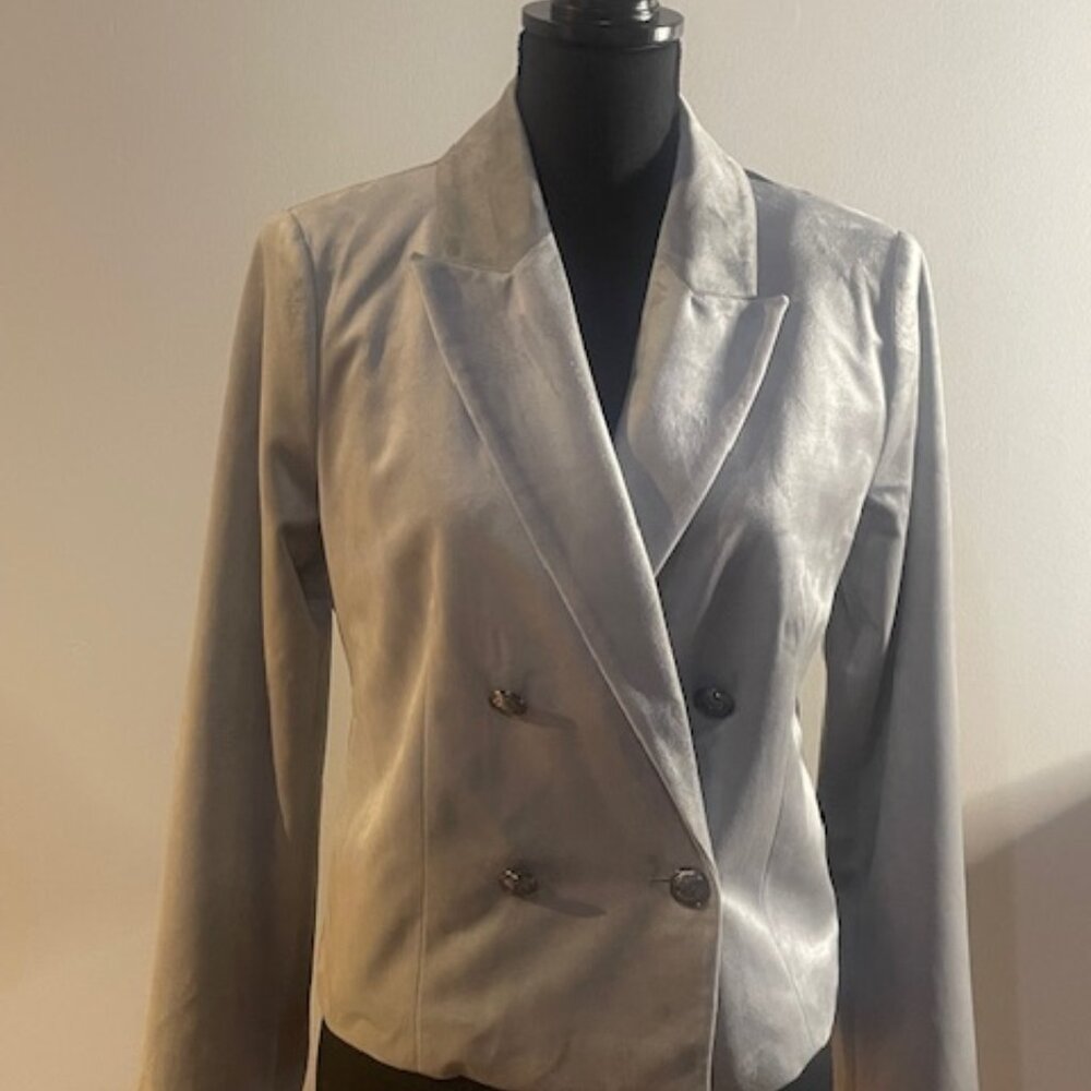Grey White House Black Market Cropped Velvet Blazer